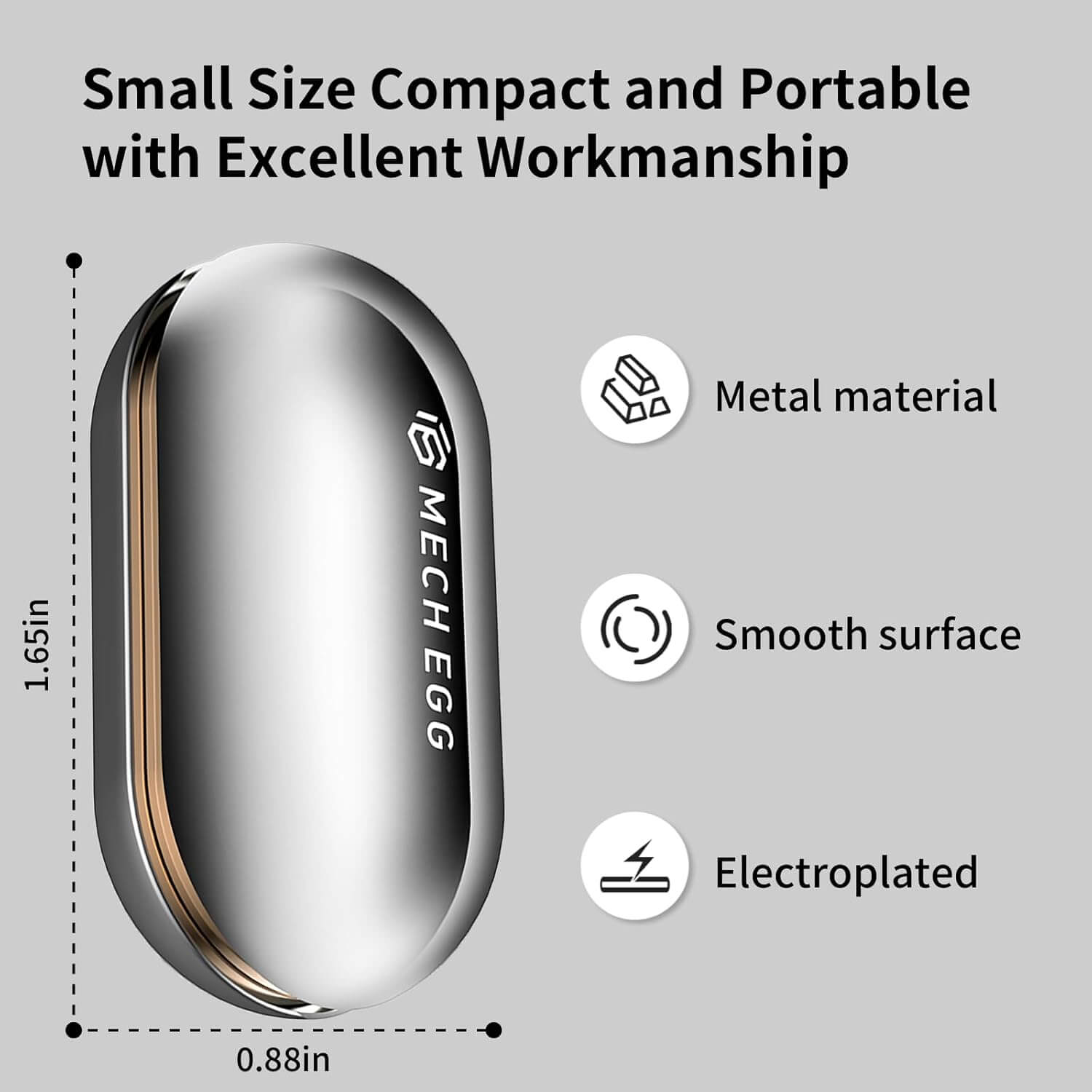 An infographic showing the dimensions of the silver Mech Egg Mechanical Fidget Slider.