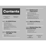 The Contents page for the ADHD Guide for Adults by Cate Osborn and Erik Gude.