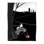 An illustration of a woman sitting at the base of a tree.