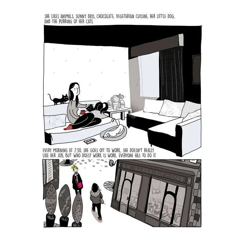 Two separate comic panels explaining the main characters schedule.