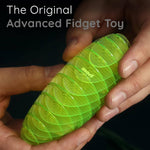 An up close look at the Small Green Morf Fidget Worm.