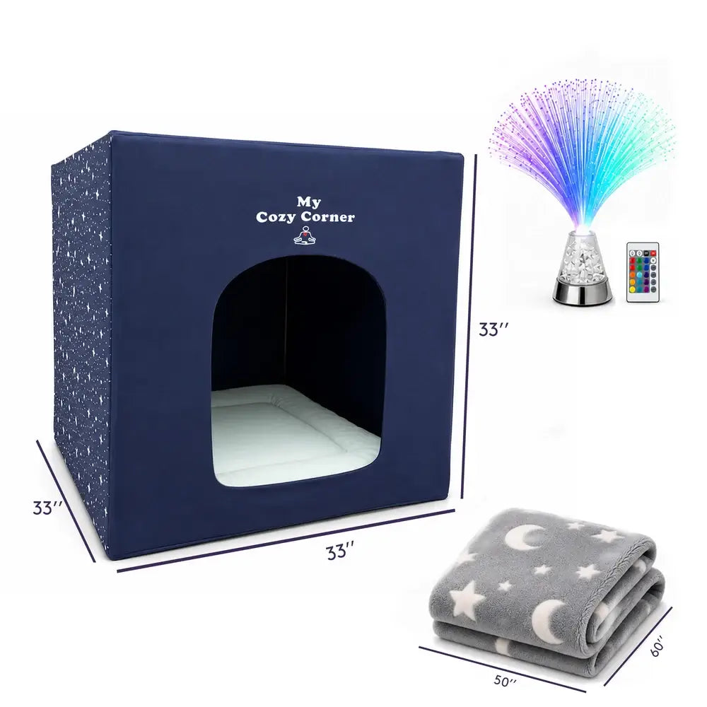 An infographic showing the dimensions of items included in My Cozy Corner.