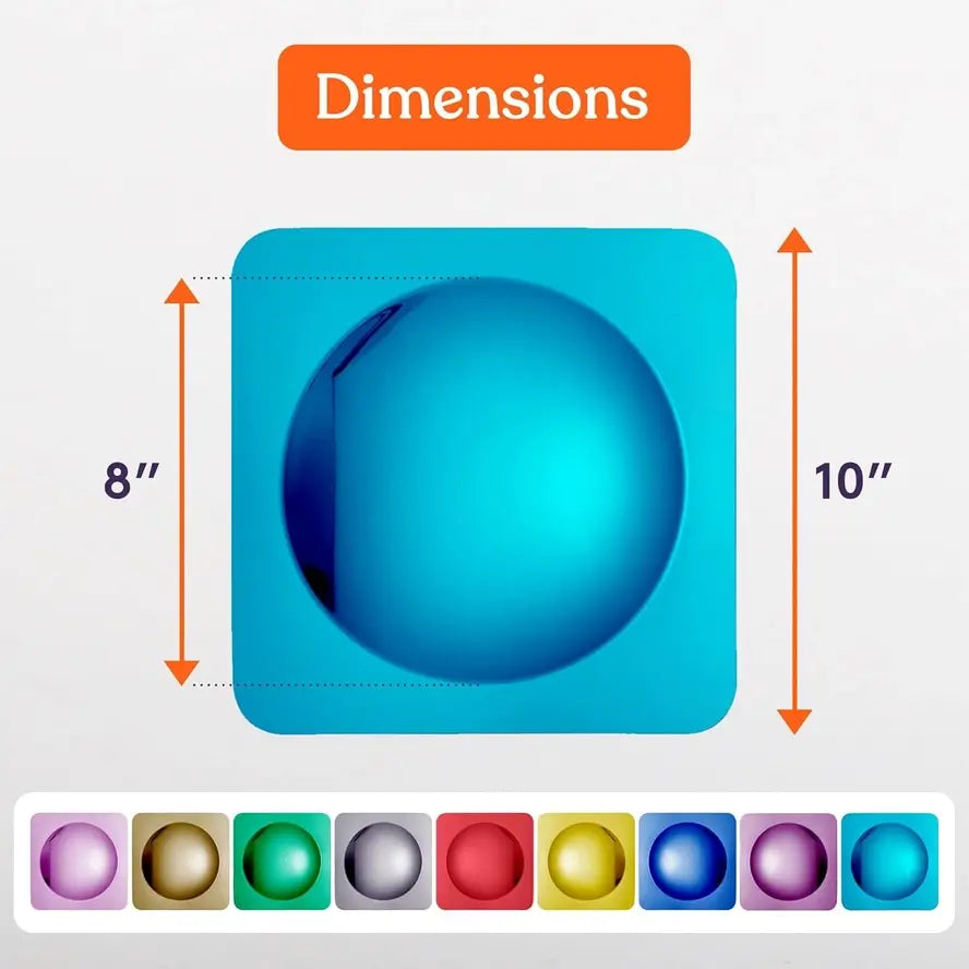 An infographic with the dimensions for the Bubble Wall Acrylic Mirrors.