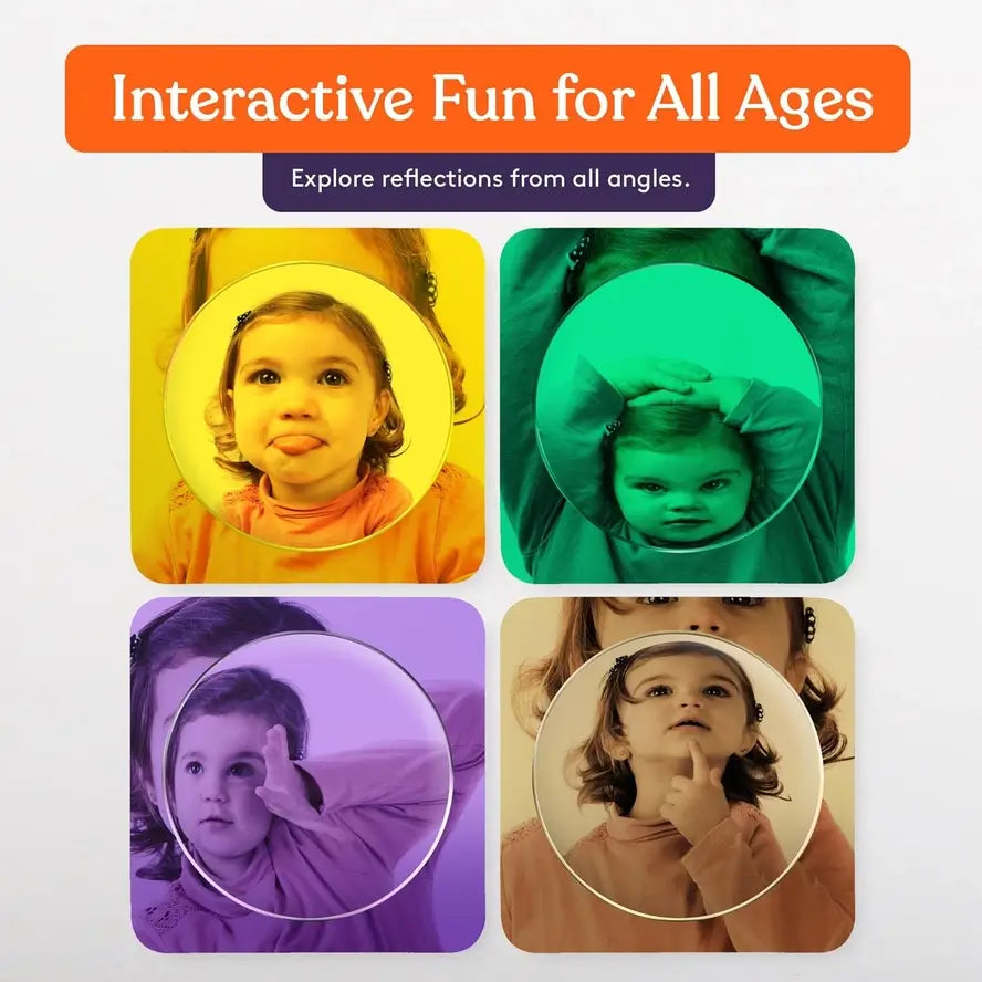 An infographic promoting that the Bubble Wall Acrylic Mirrors are interactive fun for all ages.