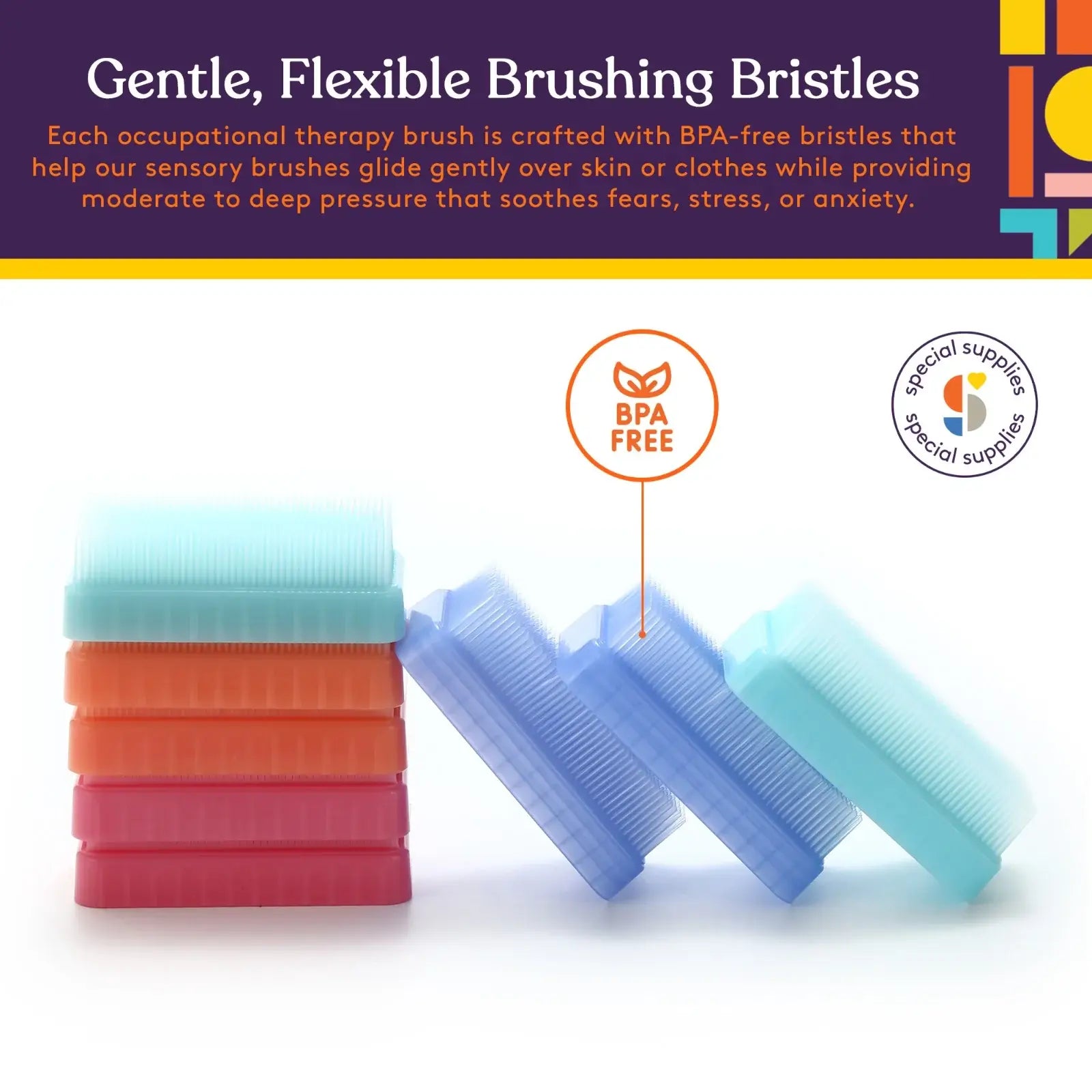 An infographic explaining that the Colorful Sensory Brush is BPA free.