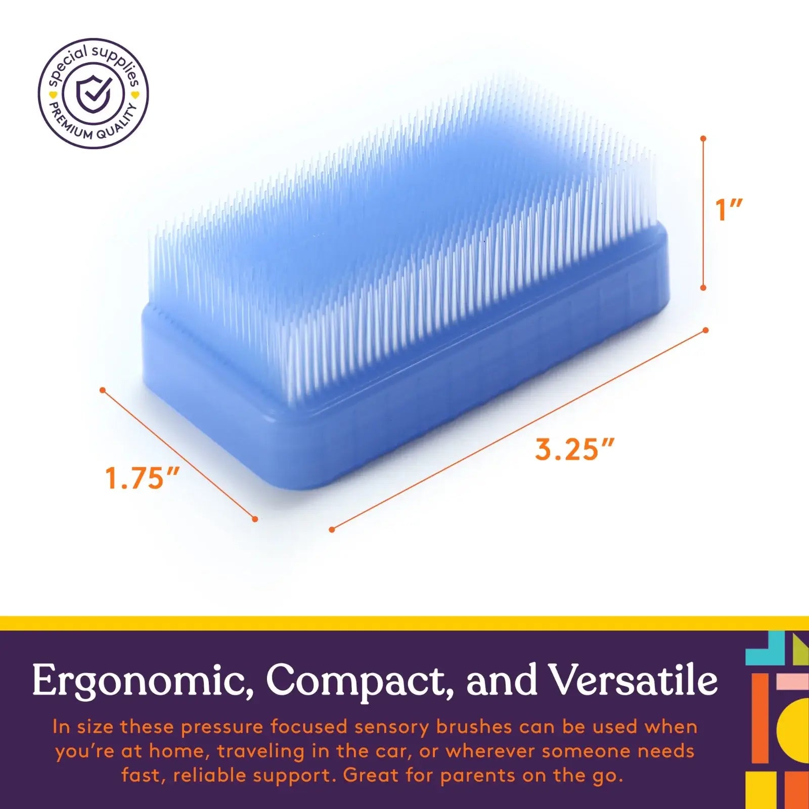 An infographic demonstrating the dimensions of the Colorful Sensory Brush.
