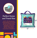 An infographic of the dimensions of the Vibrating Pillow.