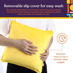 An infographic demonstrating the washability of the cover of the Dual Sided Vibrating Pillow.