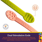 An infographic describing the dual stimulation ends of the Duo Spoon.
