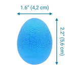 An infographic showing the dimensions of the Hand and Finger Grip Strengthener Egg Shaped Stress Balls.