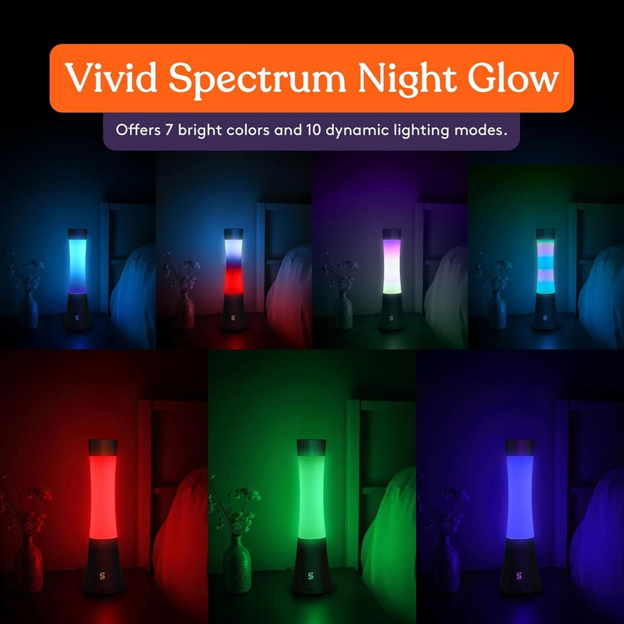 An infographic demonstrating the 7 bright cxolors and dynamic lighting modes.