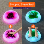An infographic showing how the Liquid Gel moves on the Special Supplies Round Liquid Gel LED Stepping Stones - 4-pack.