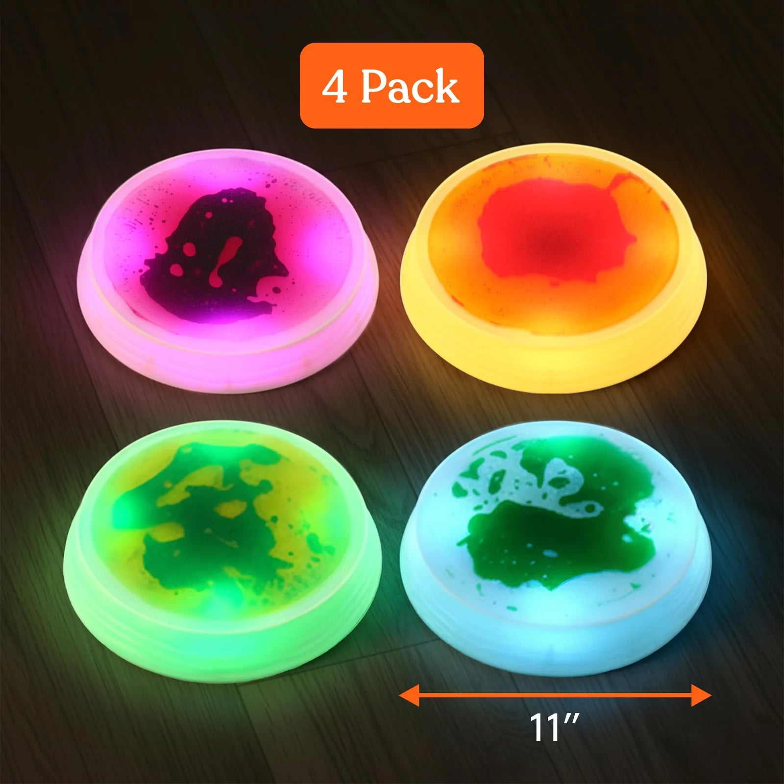 The 4 lit-up Special Supplies Round Liquid Gel LED Stepping Stones.