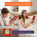An infographic demonstrating that the Medical Talker Buddy AAC Device is great for kids and adults.