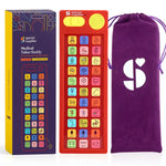 The product box next to the Medical Talker Buddy AAC Device next to the purple bag.