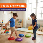 An infographic demonstrating that the Musical LED Stepping Stones are tough and light weight.