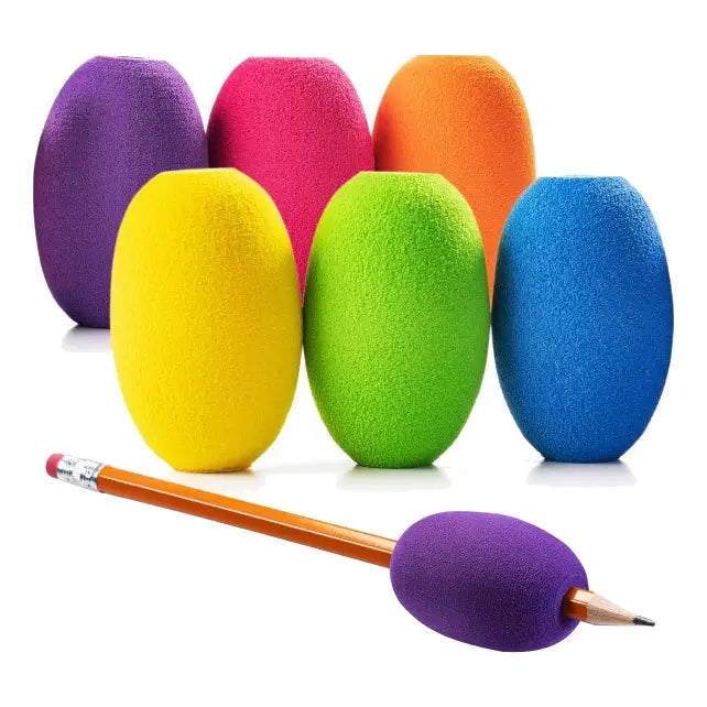 The six different colors of the Special Supplies Pencil Egg Grips.
