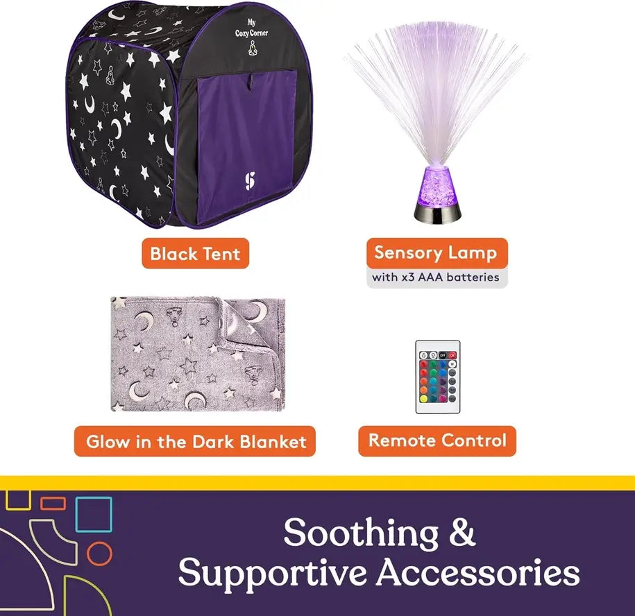 A look at what comes inside the My Cozy Corner Sensory Blackout Tent.