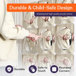 An infographic advertising the durable, safe-to-touch quality of the Sensory Bubble Wall Mirror.