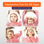 A child makes four different faces in the Sensory Bubble Wall Mirror.