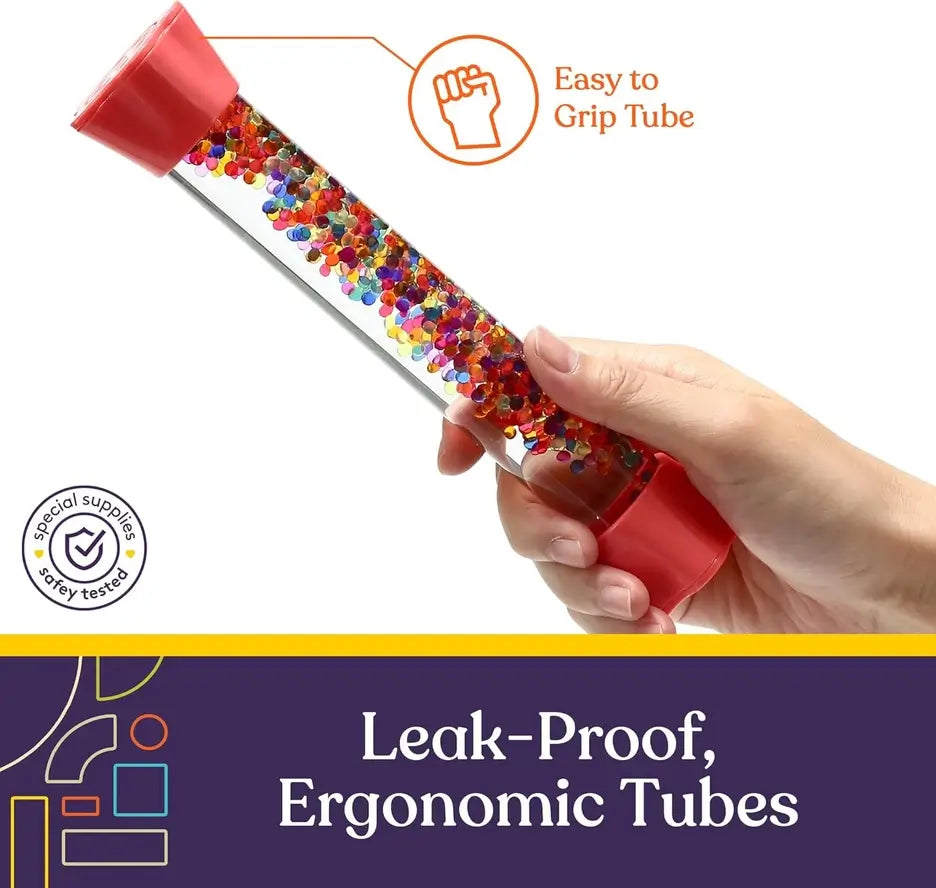 An infographic demonstrating the leak-proof, ergonomic tubes.