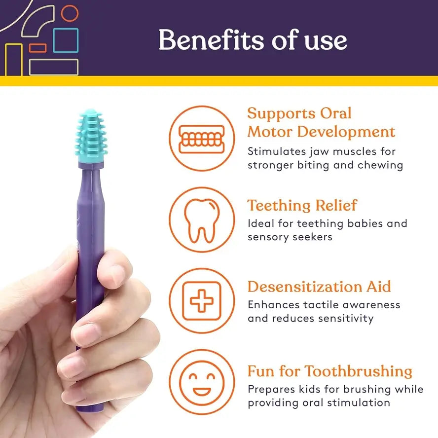 An infographic with the benefits of use of the Sensory Brush.
