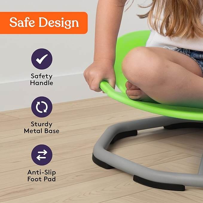 An infographic discussing the safe design of the Special Supplies Spin Chair.