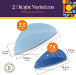 An infographic with the dimensions of the Stepping Stones. Large: 13.5"x3.5". Small: 10.5"x1.5".