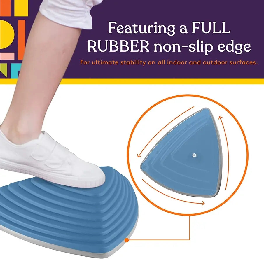 An infographic demonstrating the rubber non-slip edge on the Stepping Stones.