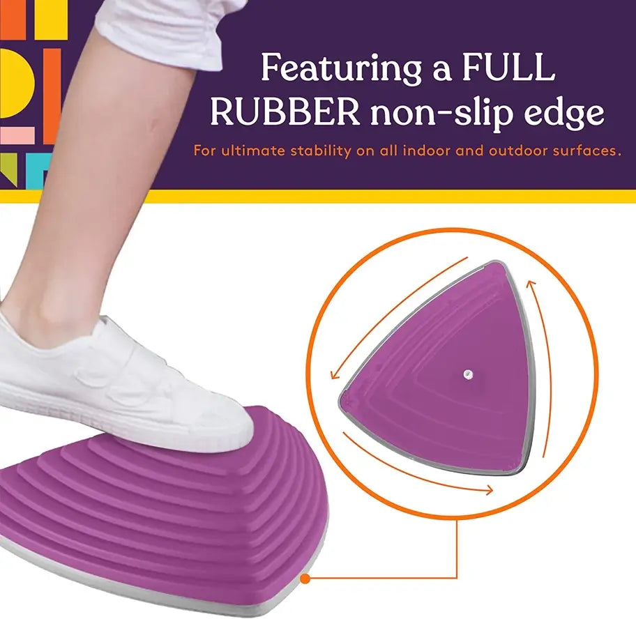 An infographic demonstrating the rubber non-slip edge on the Stepping Stones.