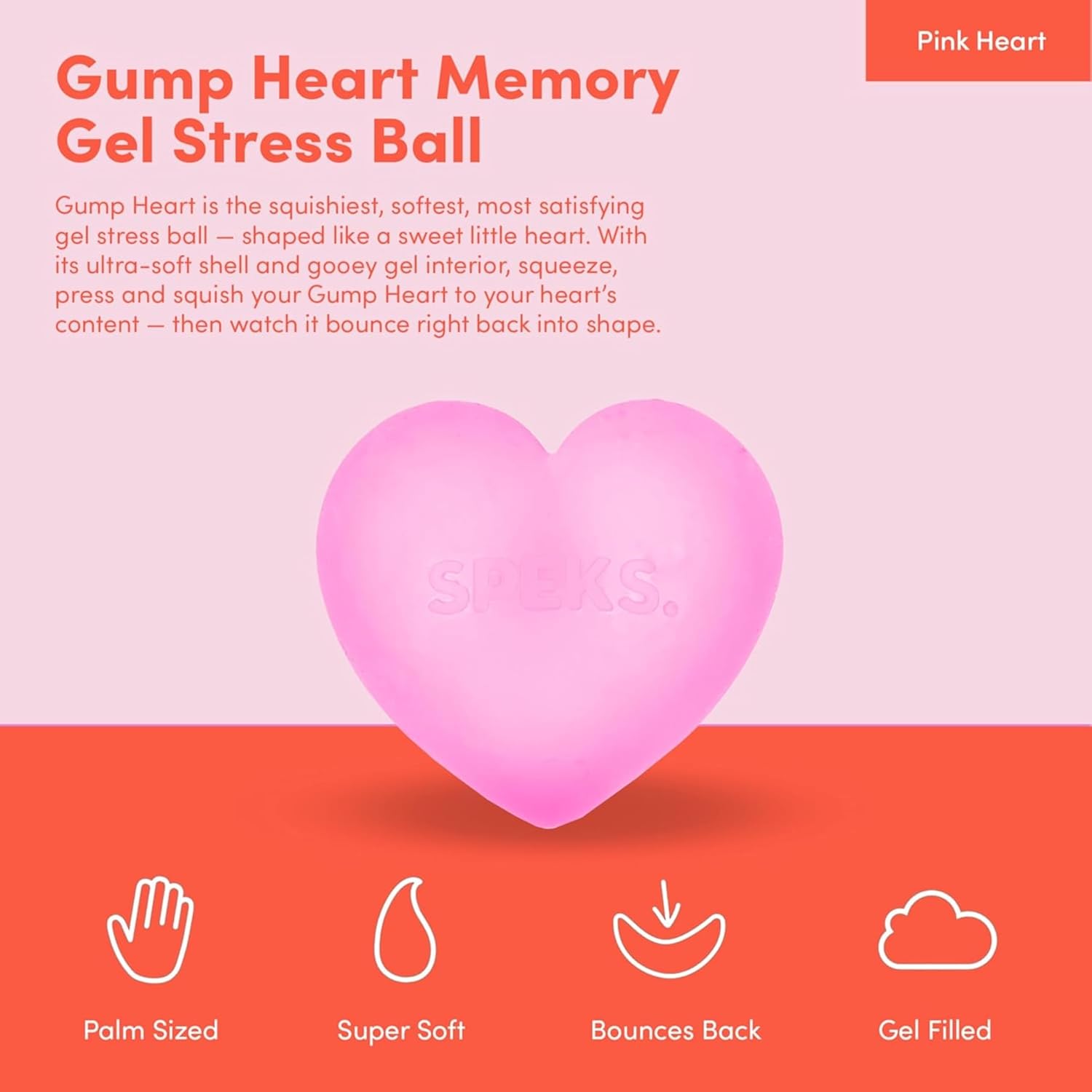 An infographic showing more benefits of the Speks Gump Heart Gel Stress Ball.