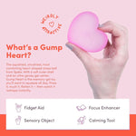 An infographic showing the benefits of the Speks Gump Heart Gel Stress Ball.