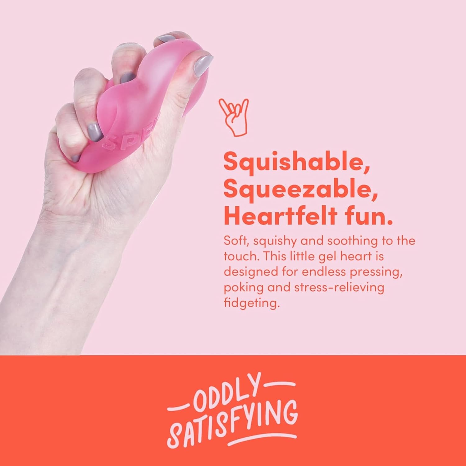 An infographic for the Speks Gump Heart Gel Stress Ball discussing its benefits.