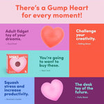 An infographic with positive product reviews for the Speks Gump Heart Gel Stress Ball.