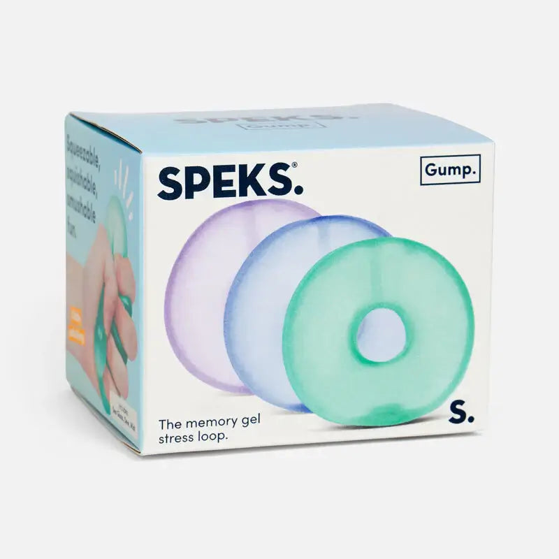 The product package for Speks Gump Loop Gel Stress Ball - Cool, 3-Pack.