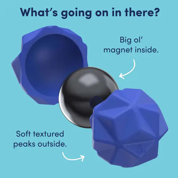 An infographic shows the big ol' magnet inside of the silicone shell.