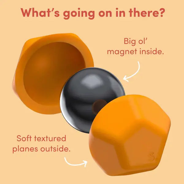 An infographic showing the big 'ol magnet inside of the silicone shell.