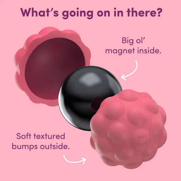 An infographic showing the big ol' magnet inside of the silicone shell.