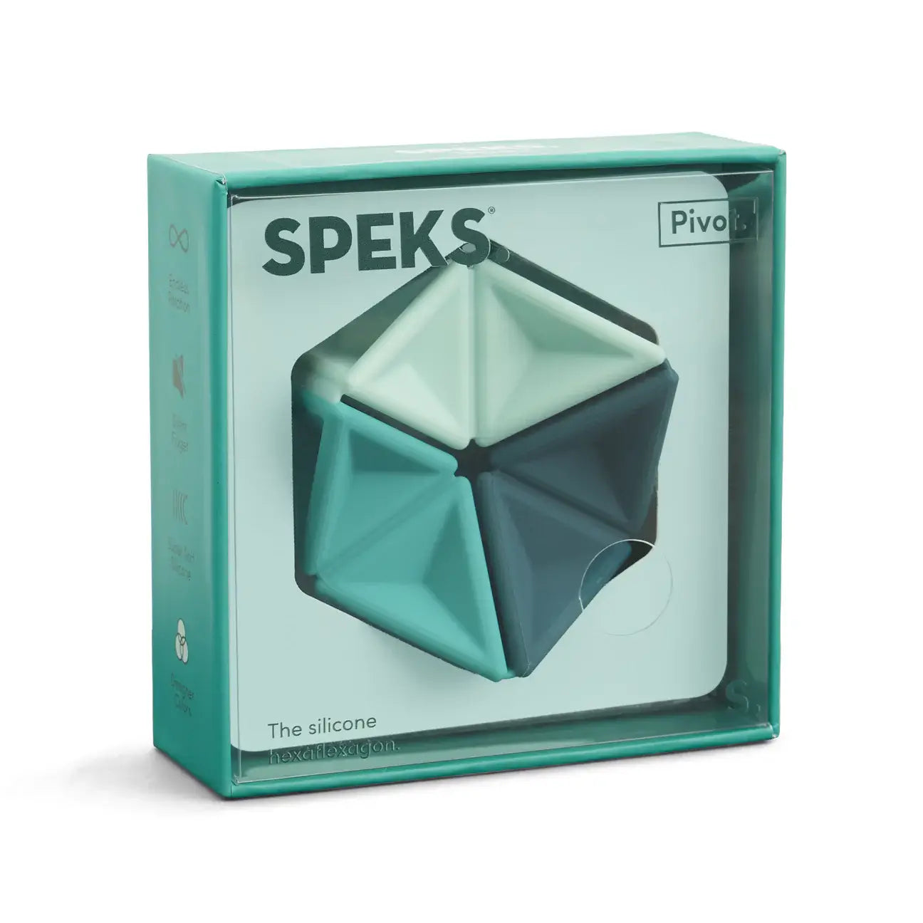 The Teal Speks Pivot in its product package.