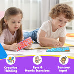 Two children lay on the floor, each with their own Squeezy Sensory Maze with rubber balls.