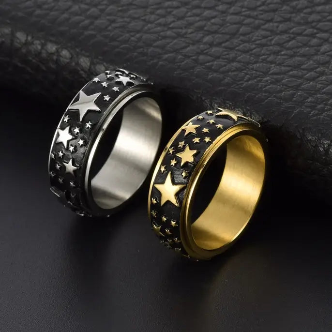 Both colors of the Star Stainless Steel Spinner Ring.