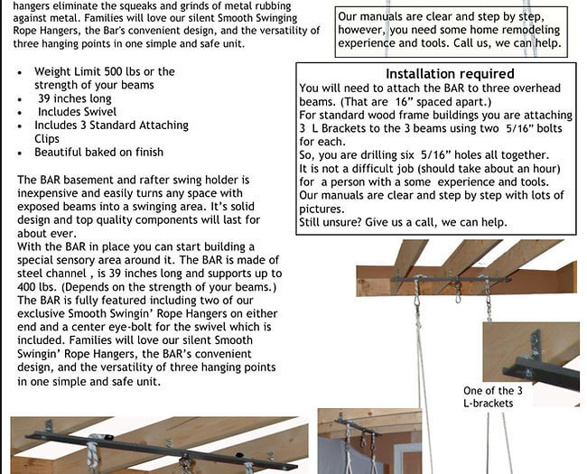 Steel Rafter Bar for Swings installation information.