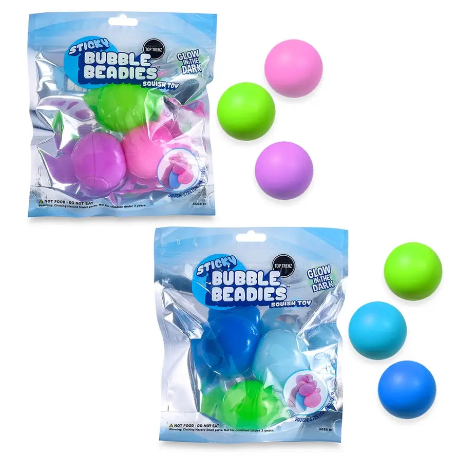 The two variants of Sticky Bubble Beadies Glow-in-the-Dark.