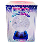 The product package for the Disco Motion Color Changing LED Glitter Ball.
