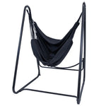 The black Polycotton Hammock Chair with Steel A-Frame Stand against a white background.