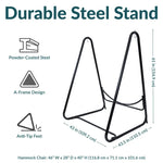 An infographic displaying the stands dimensions and several specifications.