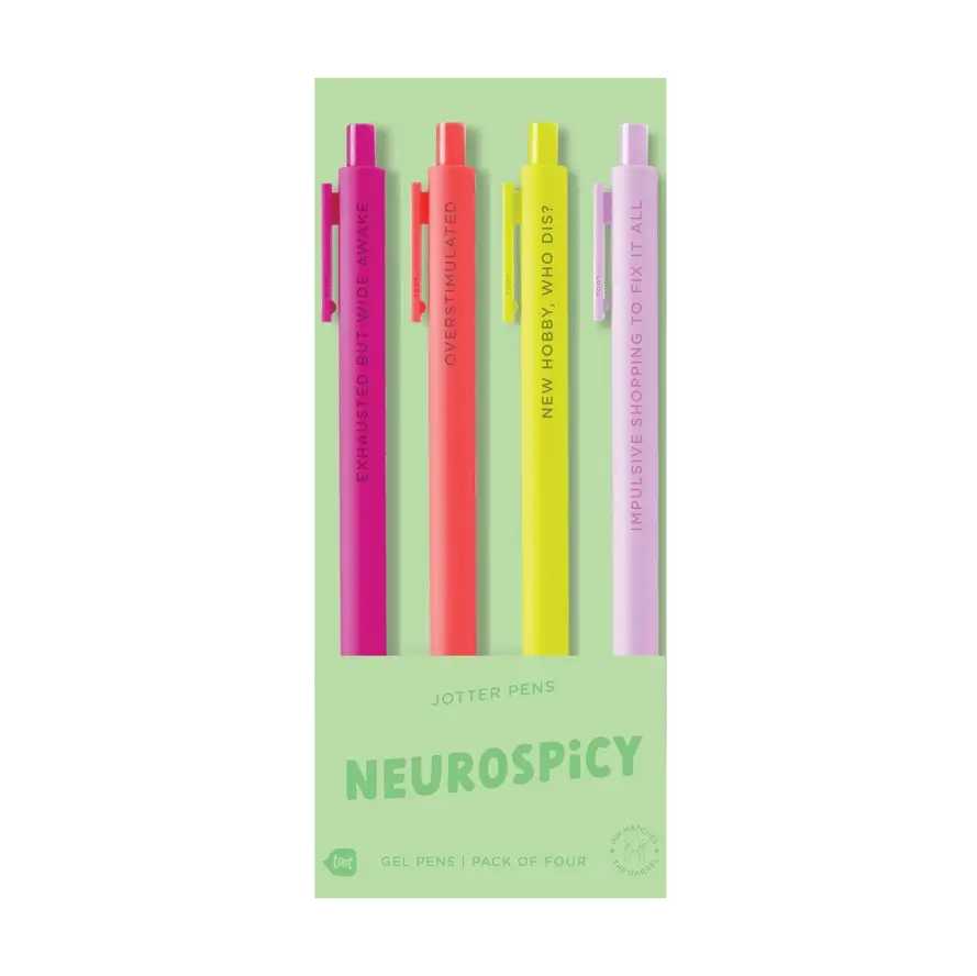 The product package for Neurospicy Jotter Pens.