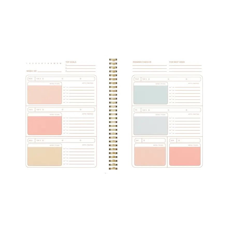 Sheets for weekly goals.