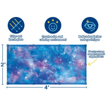 An infographic with listed benefits of the Calming Covers Deep Space Ceiling Light Filters.