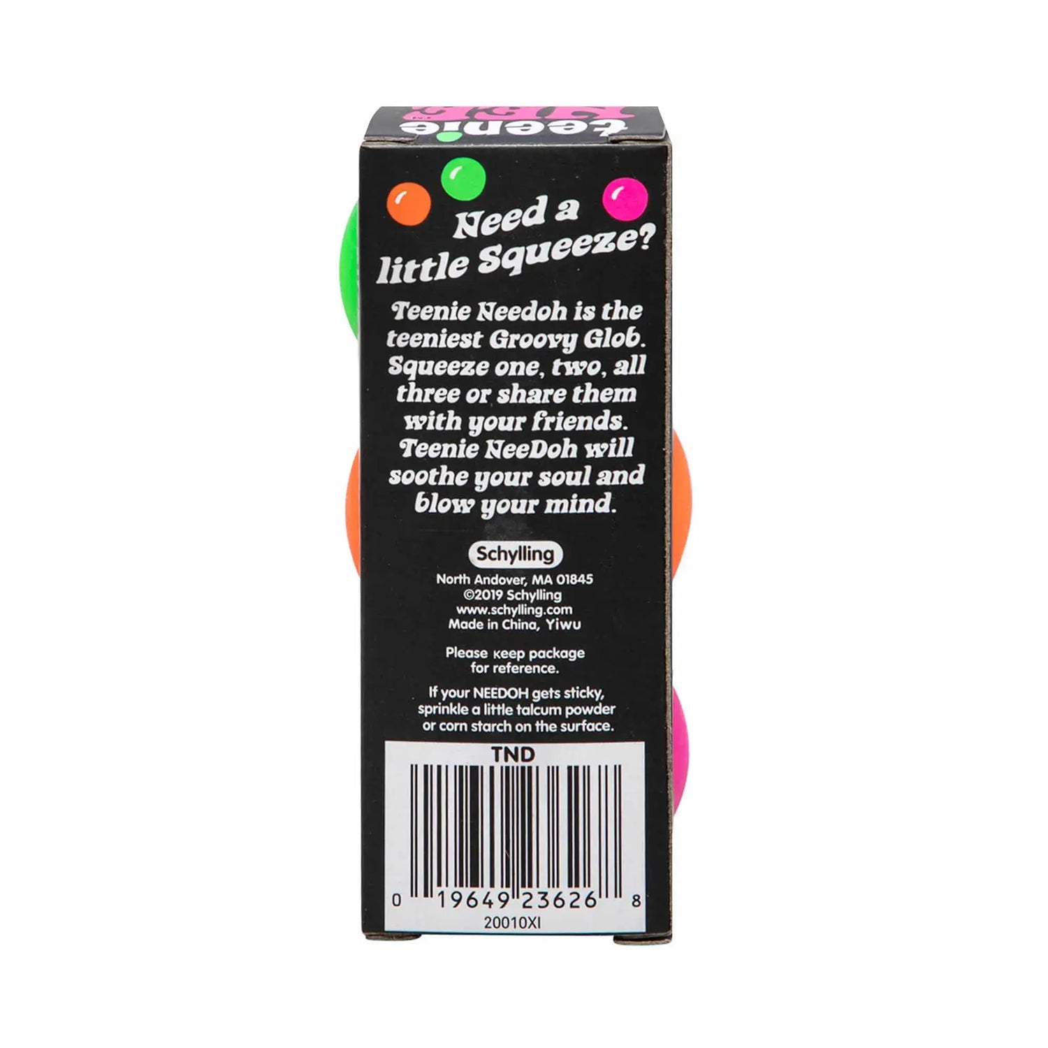 The back of the Teenie Nee Doh 3 Pack box.